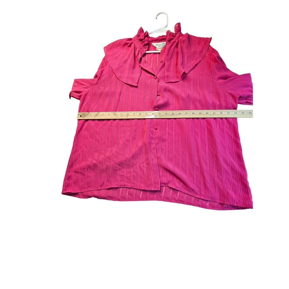 Vintage Ship n Shore‎ Pink Striped Ruffle Neck Button Blouse Top - Picture 2 of 9
